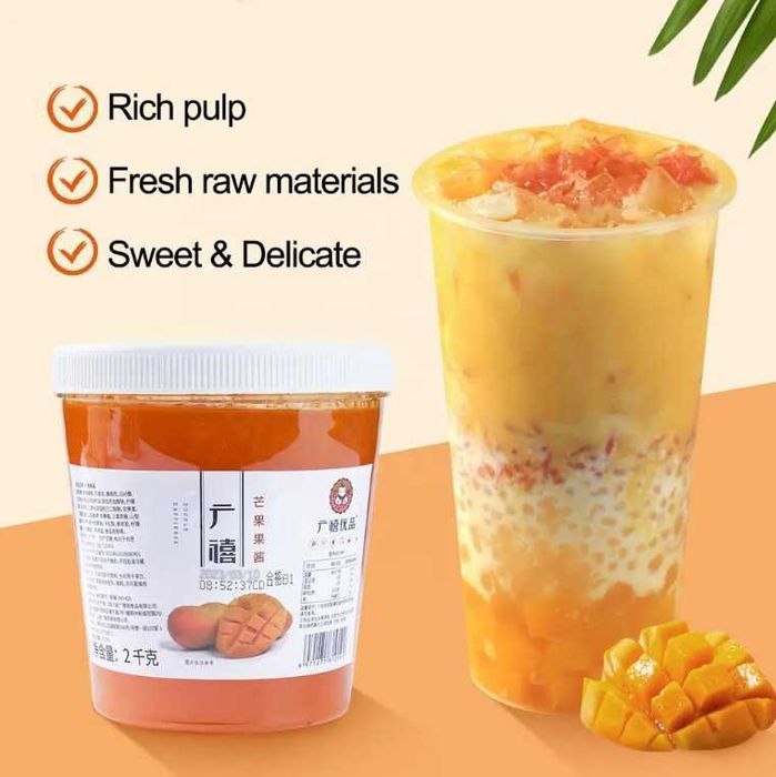 Джем манго 2 кг с кусочками — для напитков, десертов, bubble tea