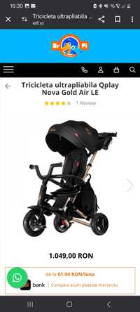 Vând Tricicleta Qplay Nova Gold Ultrapliabila