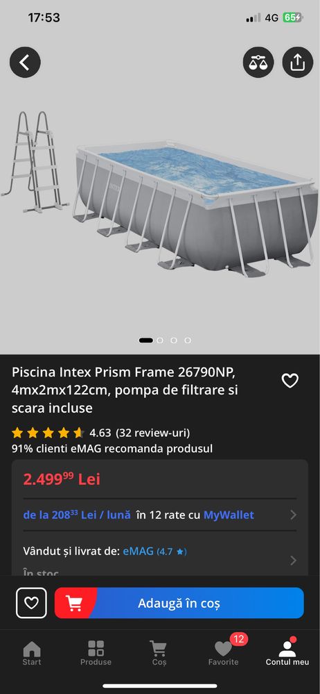 Vând piscina INTEX 4x2