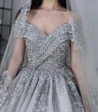 Продам платье пышное серебристое на узату или выпускной свадебное