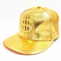 Златна рапърска шапка с козирка с долари крокодилска кожа , долар