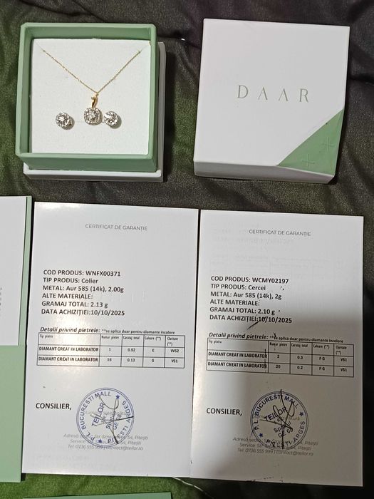 Colier diamante aur 14 k ,cercei diamante aur 14 k