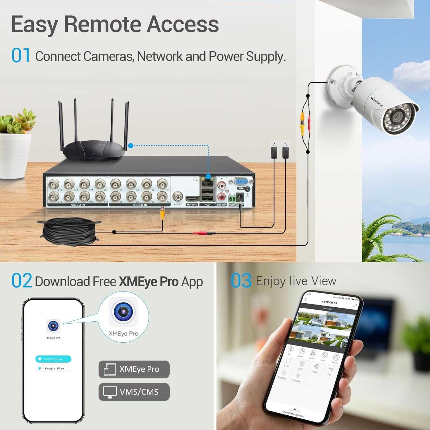 ЧИСТО НОВ WESTSHINE 16 канален DVR 5M-N (5MP), хибрид 5 в 1 БЪЛГАРСКИ