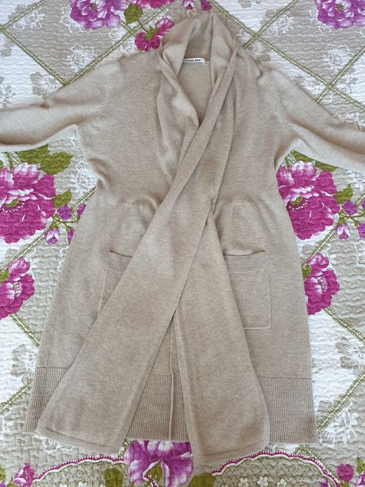 Cardigan subtire crem bej lana merinos casmir