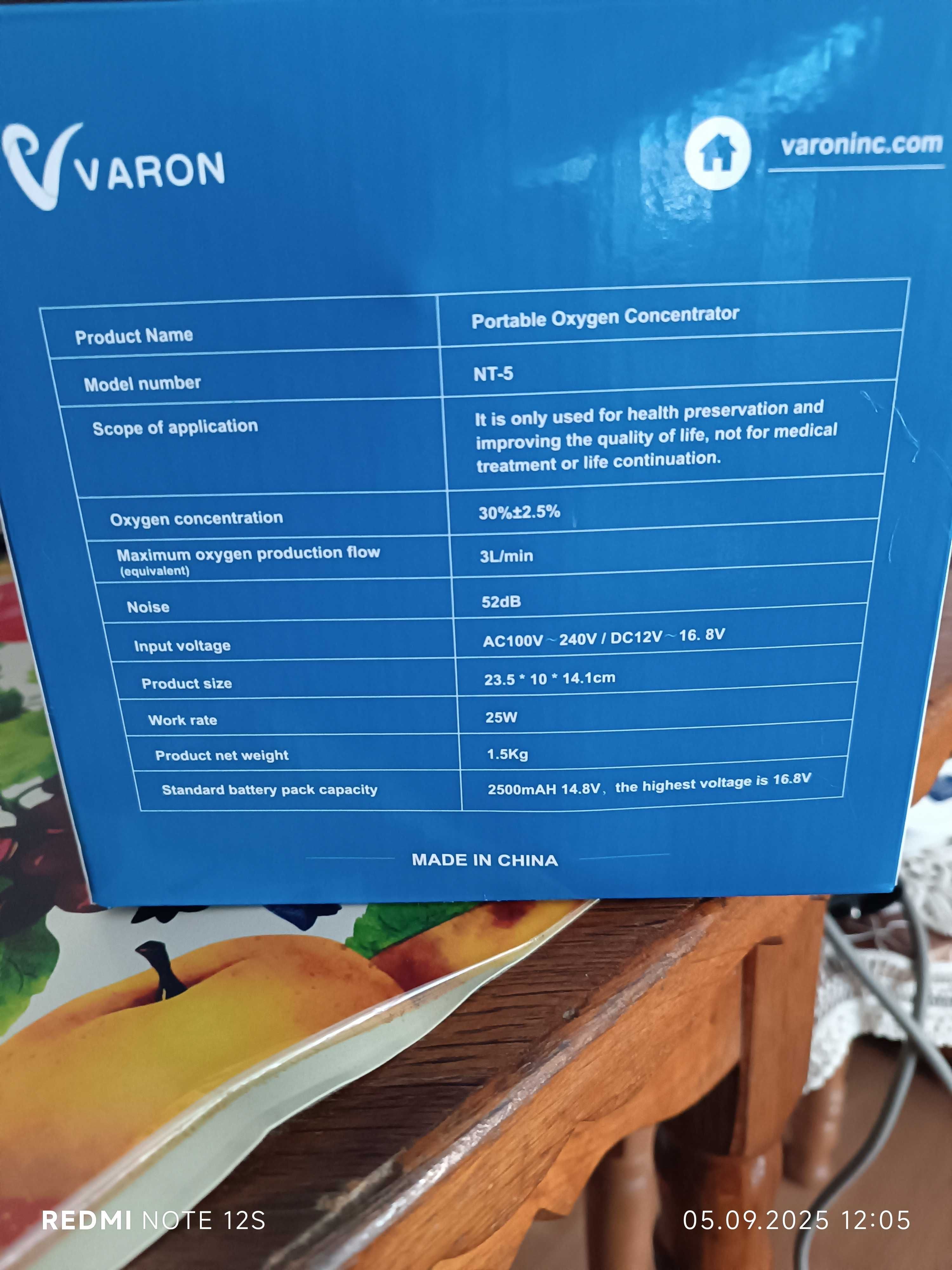 APARAT oxigen VARON NT5 MOBIL pentru voiaj