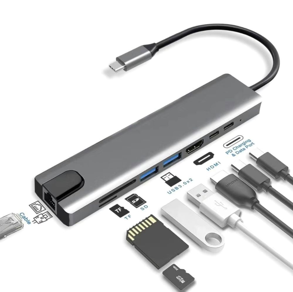 Докстанция Адаптер 8в1 Переход type C - lan rj45 Usb  Hdmi картридер