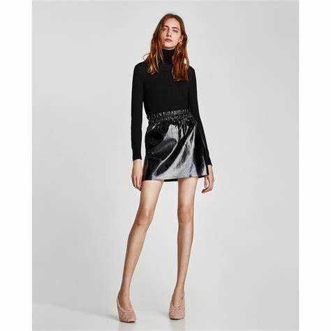 Zara Knit Black Faux Leather Skirt