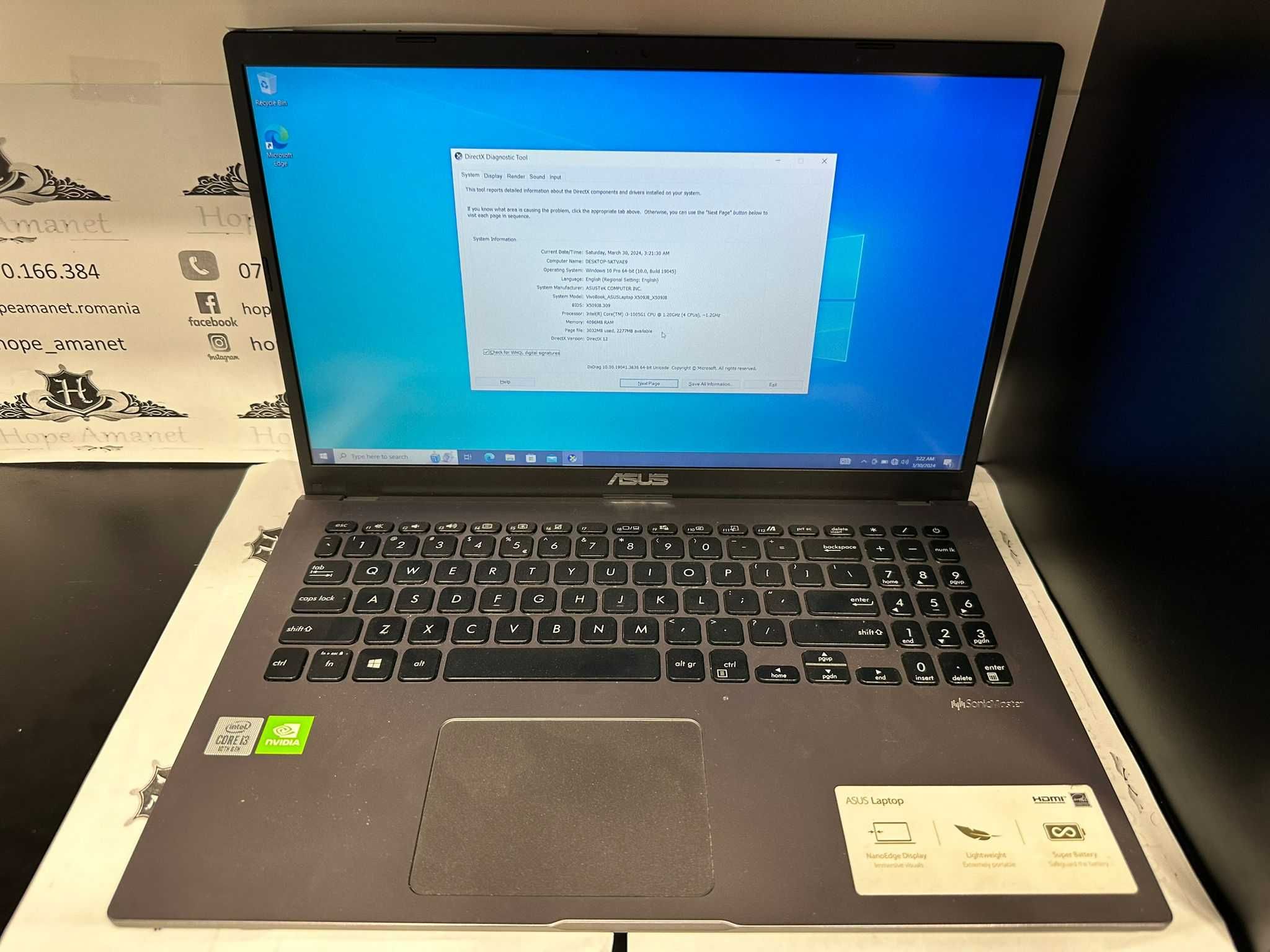 HOPE AMANET P2 - asus vivobook / I3-GEN10 / SSD 256GB / Garantie 1An