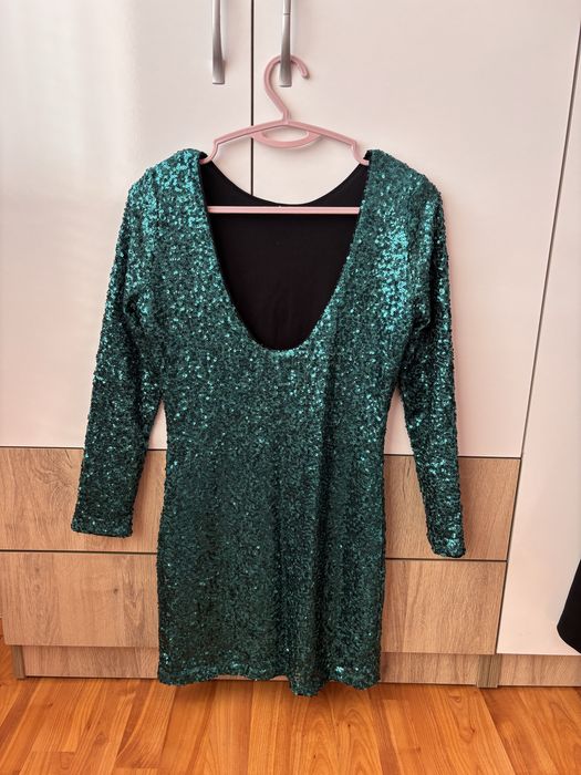Рокля с пайети H&M синьо-зелена