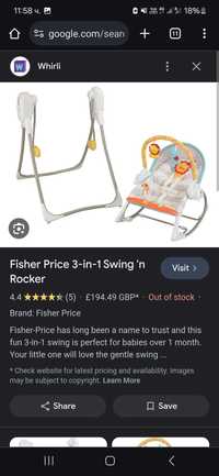 Люлка шезлонг Fisher Price 3 in 1