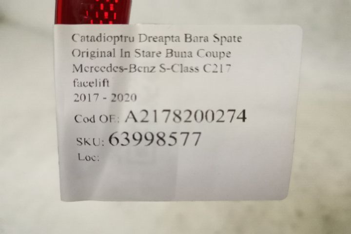 Catadioptru Dreapta Bara Spate Original In Stare Buna Coupe Mercedes-B