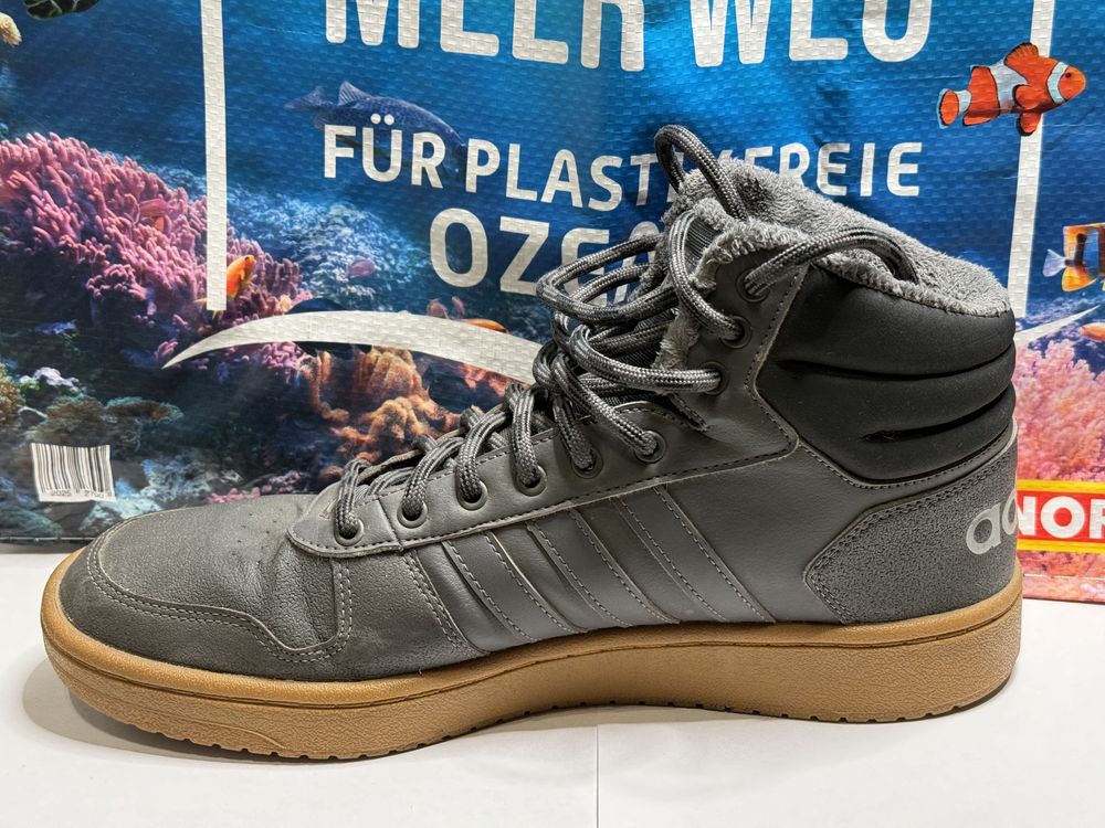 Adidas Hoops 2.0 Mid 44 2/3 de iarnă - gri cu talpă maro