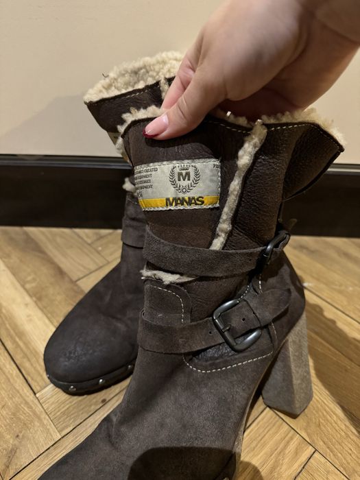 Кафяви боти на ток естествена кожа