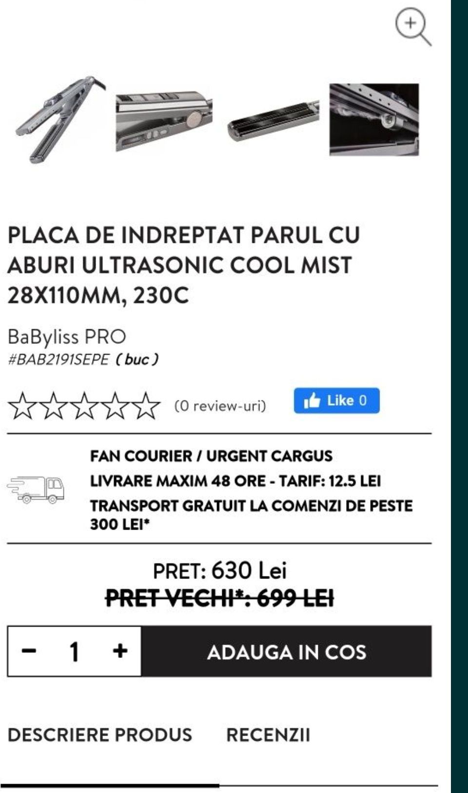 Placă cu aburi babyliss pro