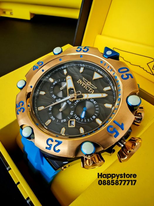INVICTA Velmore Gold/Blue 54 mm, Инвикта нов ръчен часовник