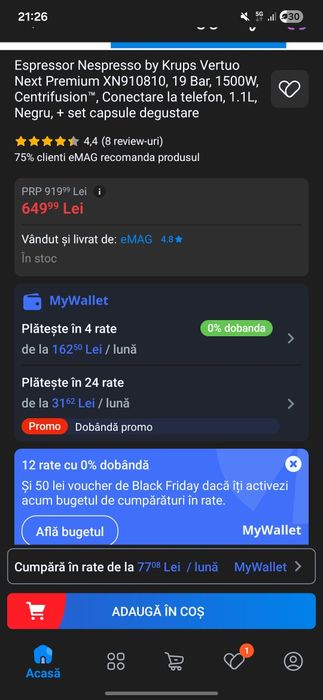 Aparat cafea Nesspresi Vertuo