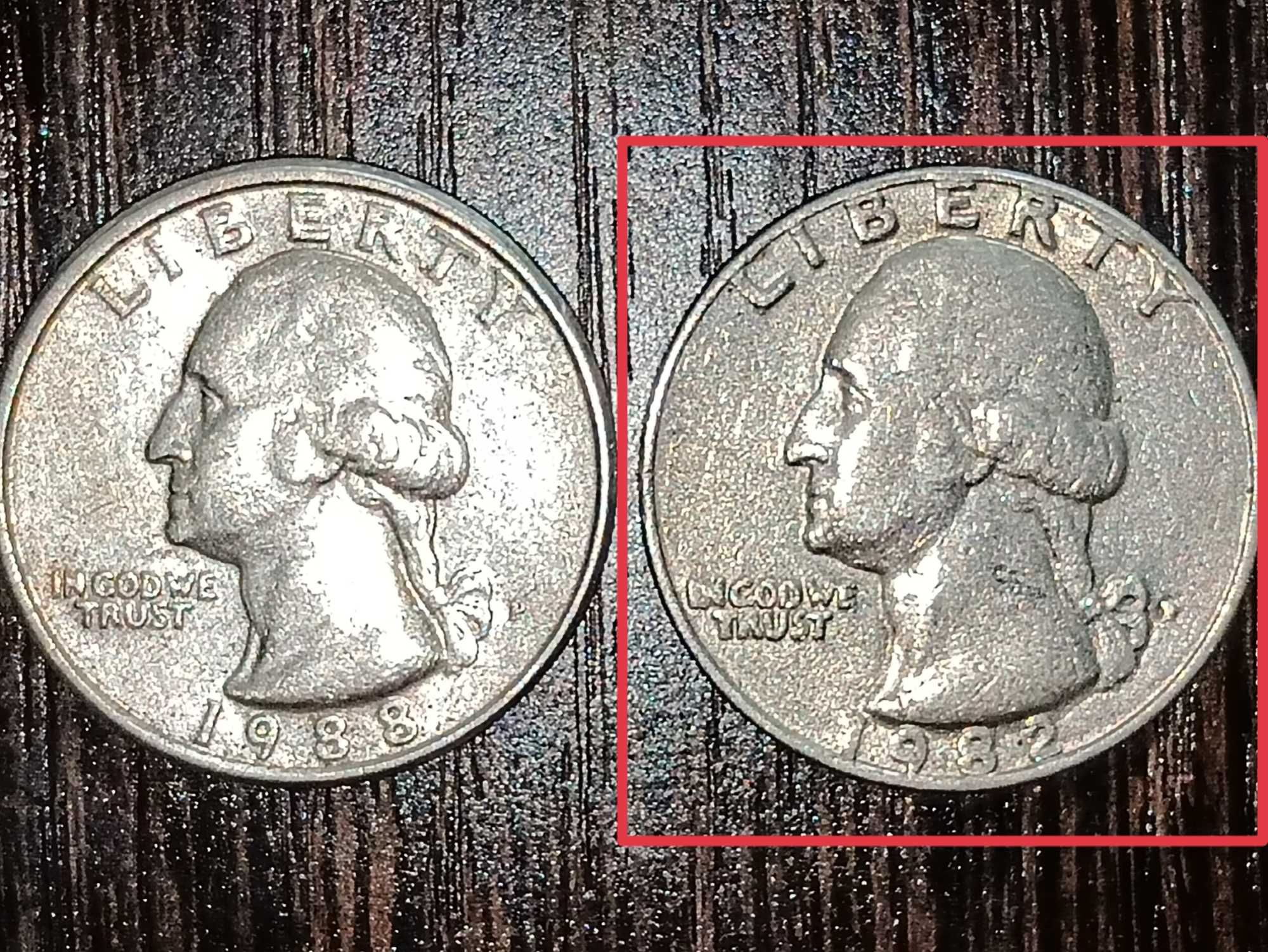 Редкая монета 25 центов США с браком