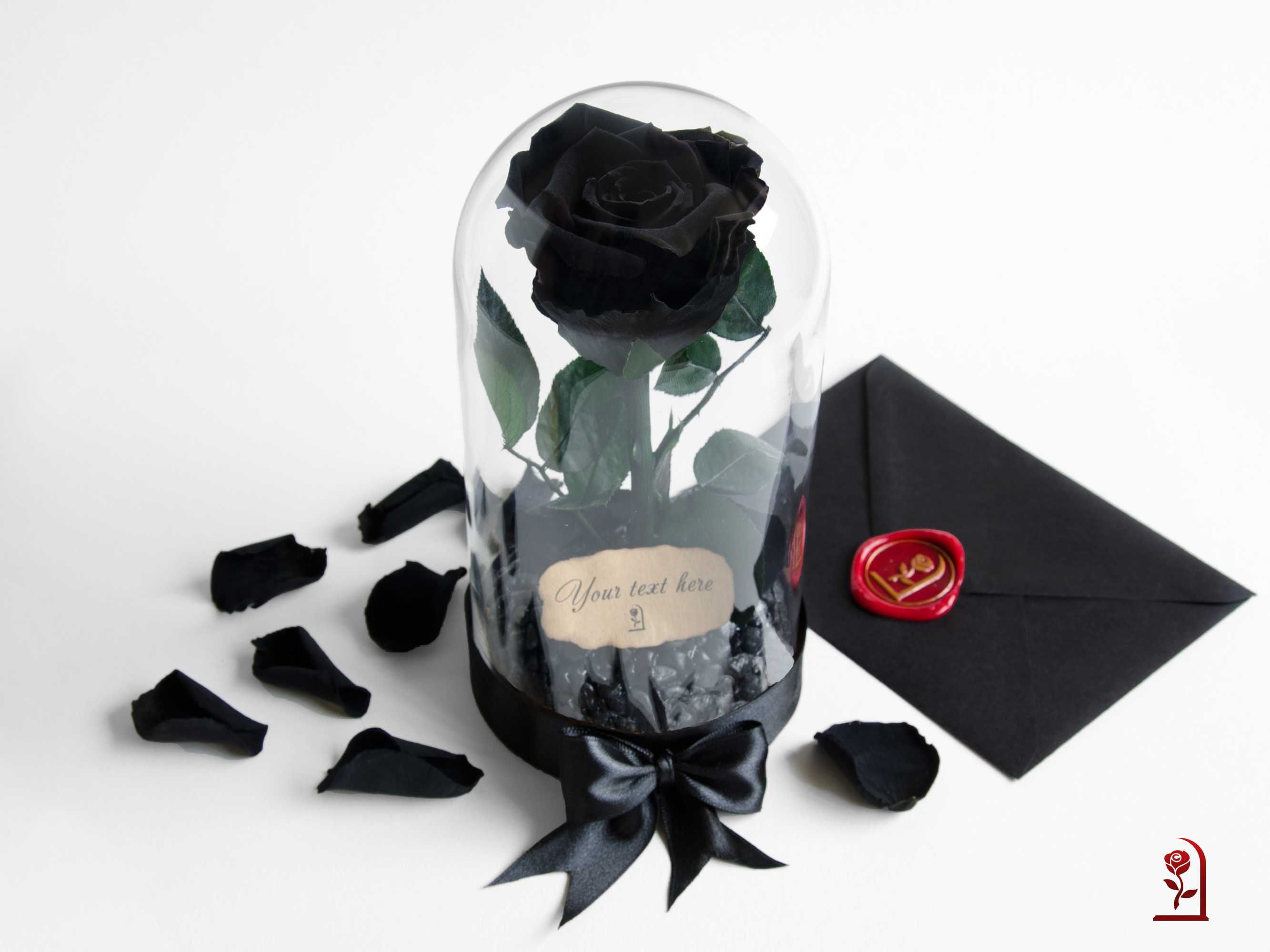 Черна ЖИВА Вечна Роза в Стъкленица / Оригинален Подарък за Рожден Ден