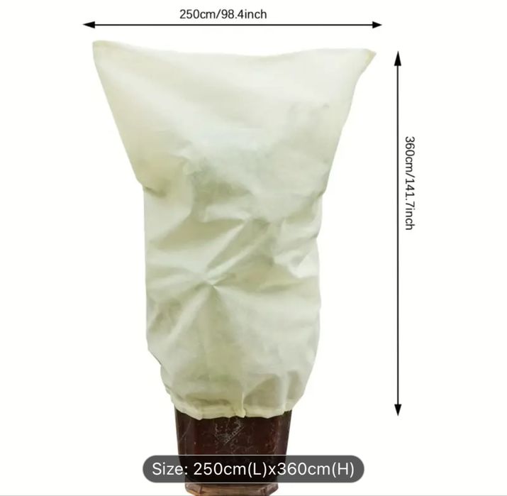Husa protecție de fleece pt pomi/plante, cu fermoar:250cm (L)x360cm(H)