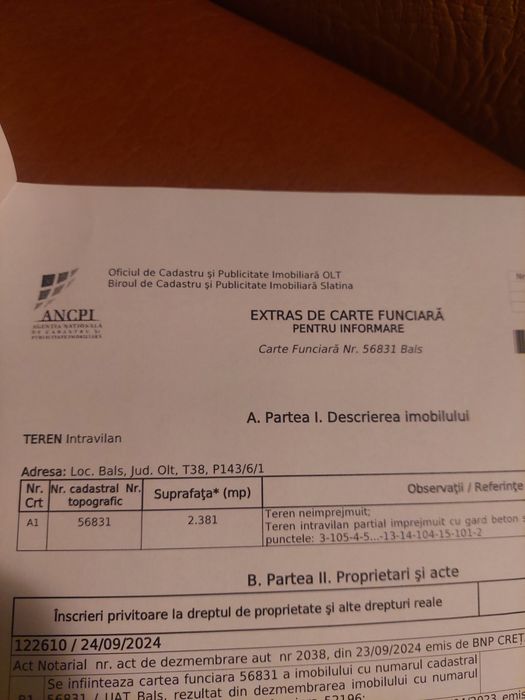 Vănd parcelă teren intravillan 2381mp  str.CireșuluiT38 Bals13Euro mp