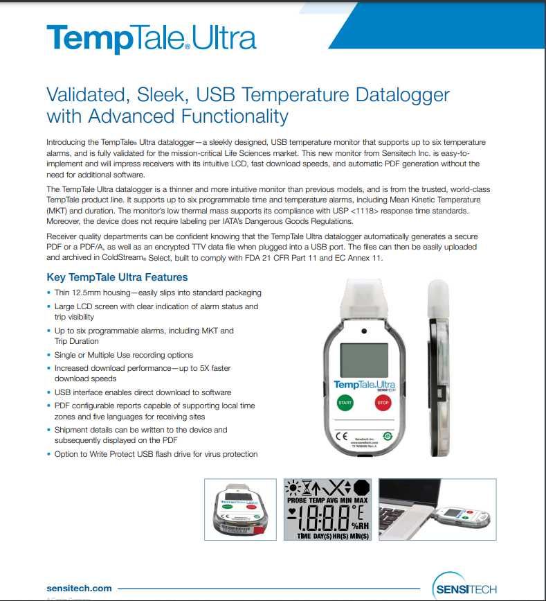 TempTale Ultra USB - Inregistrarea temperaturii