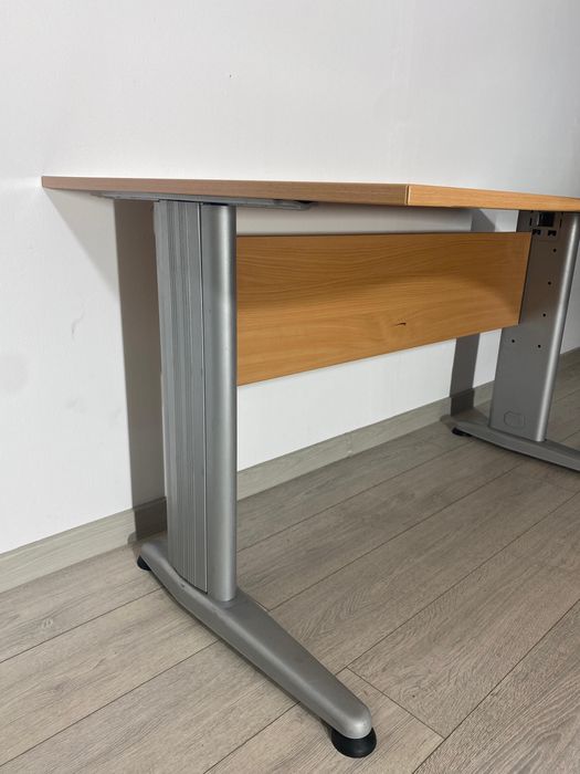 4 Buc. Birou Mare, Profesional, Lemn Stejar Deschis, Picioare Metalice