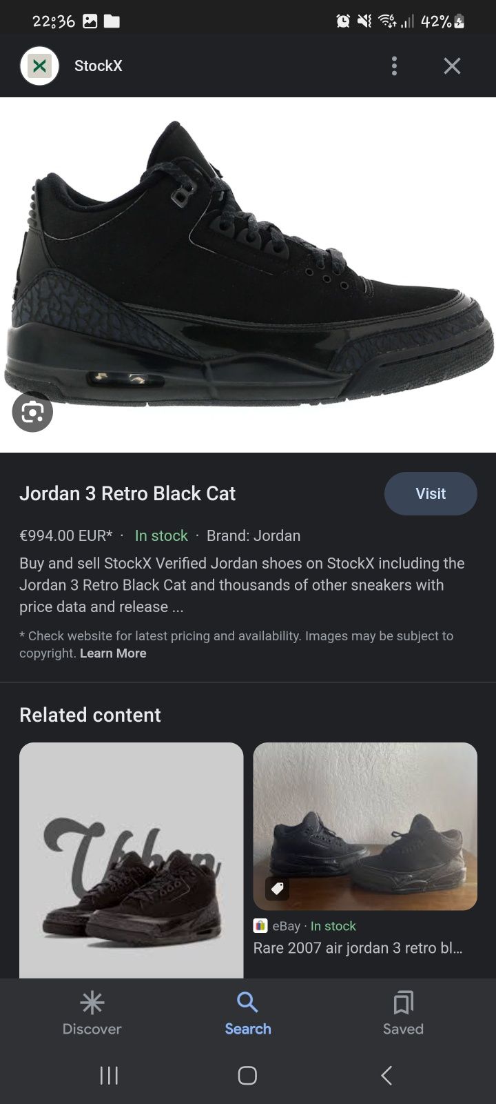 Nike Air Jordan Retro 3 Black Cat 48.5