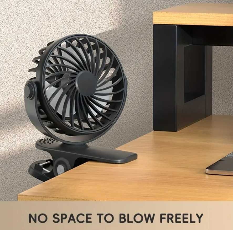 Ventilator portabil cu clapeta si LED - reincarcabil