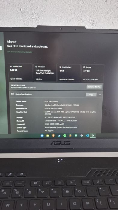 Vând laptop gaming ASUS TUF Dash F15 FX517ZC-HN005