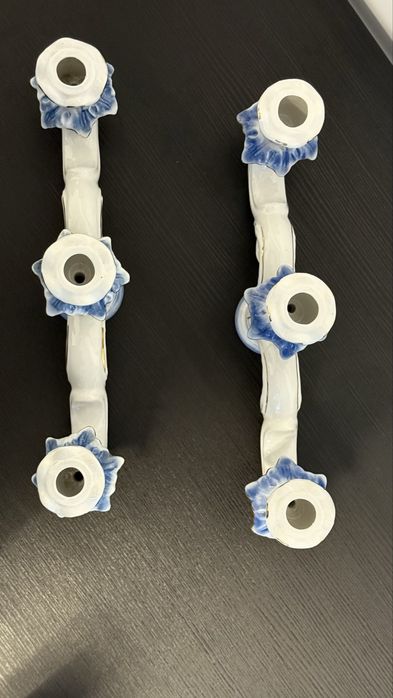 Suport lumanari din portelan albastru / stesnic vintage