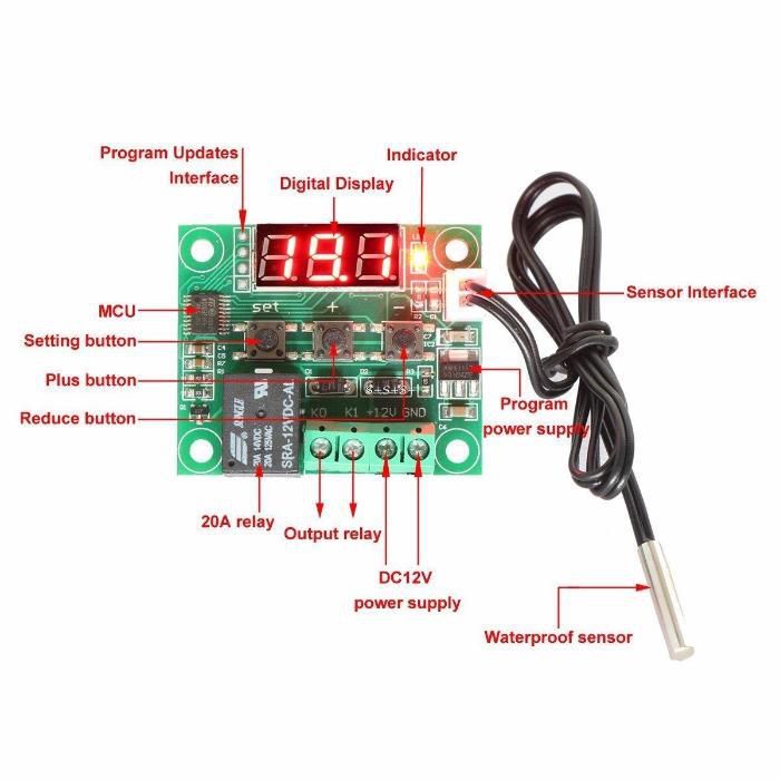 Termostat electronic digital universal 12V releu 20A sonda temperatura