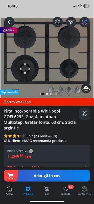 Vand plita incorporabila pe gaz