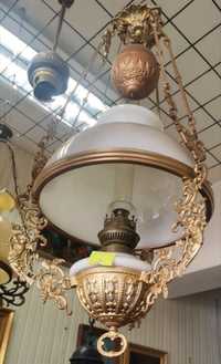 Spectaculos lampadar Baroc opalina petrol foarte veche din bronz masiv