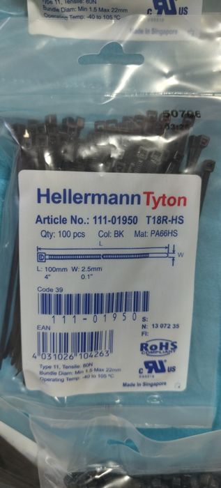 Cleme de cablu HellermannTyton 100 mm x 2,5 mm