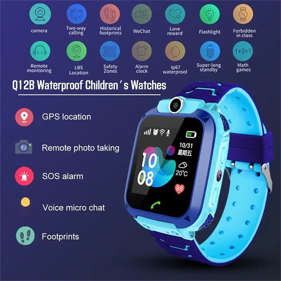 Ceas smartwatch Kingwear Q12 albastru, display 1.44inch TFT cu touch s