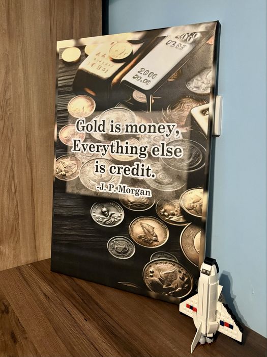 Tablou canvas motivational gold is money de j p morgan