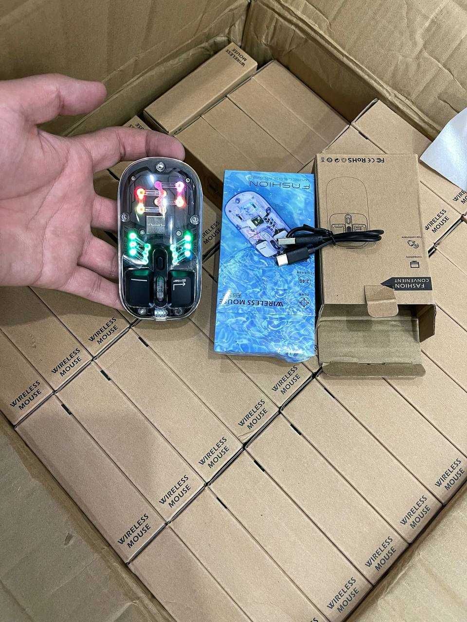 Прозрачная Магнитная мышь RGB, тройной режим, 2,4 ГГц, Bluetooth