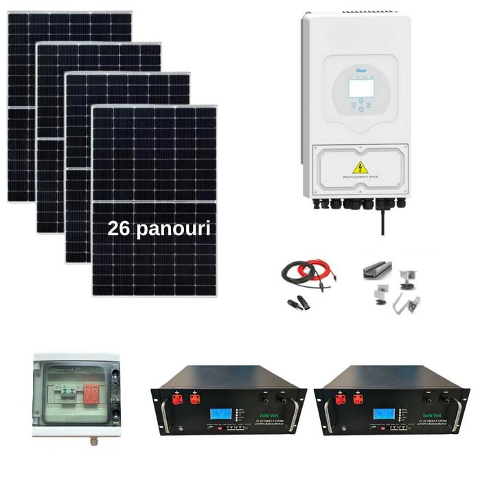 Sistem fotovoltaic 12 kw panouri +12 kw Deye trifazat+10.24 kw stocare