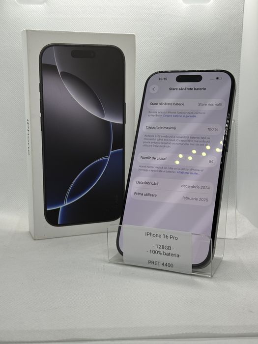 Magazin Vindem: Iphone 16Pro, 128GB, 100% bateria