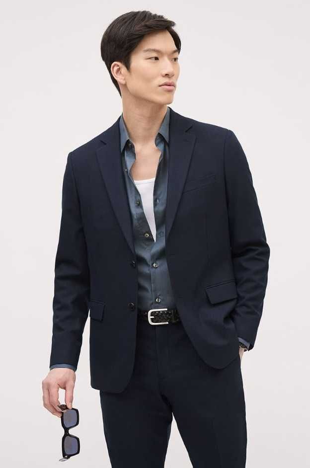 Sacou blazer 40 L slim Massimo Dutti NOU lana Finest Italian albastru