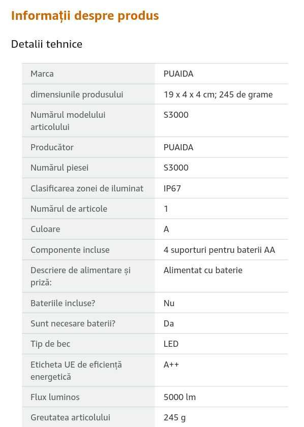 Lanterna  LED, 5000 lm, chip Osram P8 - Noua, Neutilizata