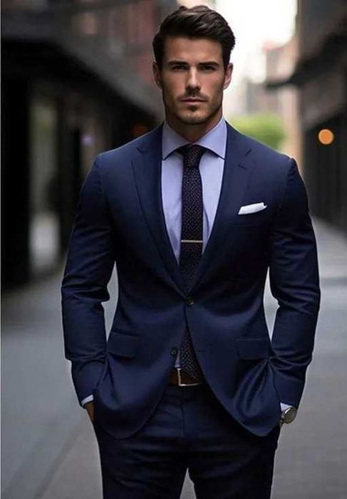 Costum slim premium APOLON NOU 48 M lana extrafina albastru inchis