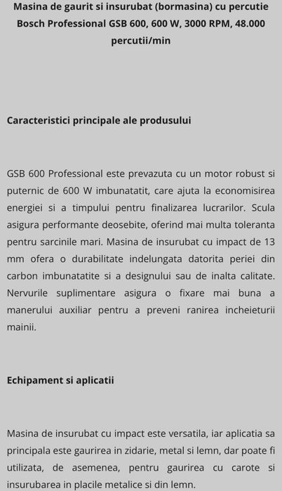 Bormasina impact Bosch Professional GSB600 noua