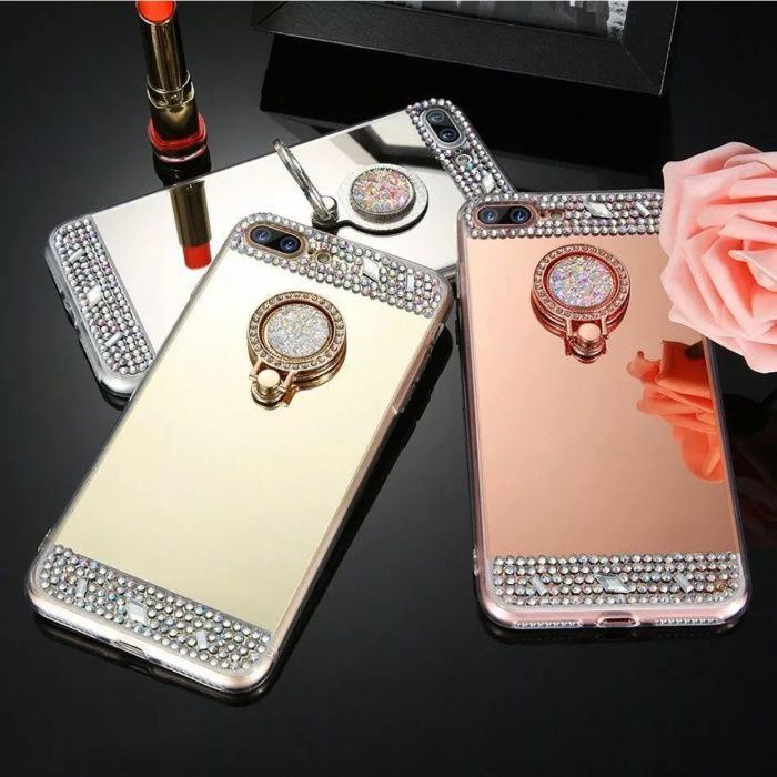 Husa oglinda cu pietricele + inel pt iPhone 7 , 7 Plus , 8 , 8 Plus