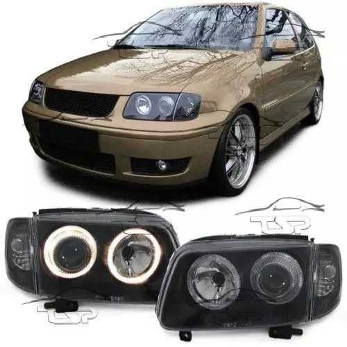 Фарове VW POLO 6N2 DEPO Angel Eyes за Поло 6Н2 Тунинг тъмни 99-01г.