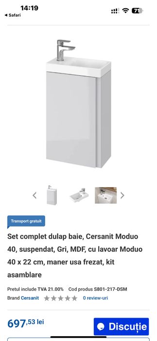 Set baie Cersanit,lavoar plus dulapior suspendat 40x22 cm