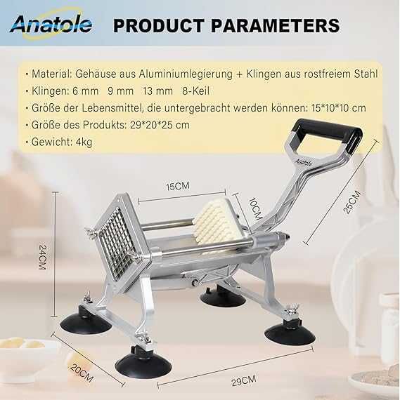 Tăiător profesional de cartofi Anatole cu 6 mm 9 mm 13 mm