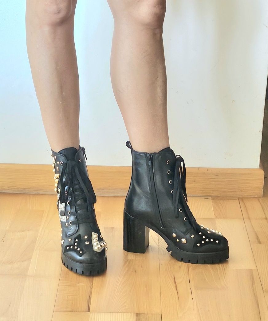 Ghete 37 negre Steve Madden, noi, piele naturala si tinte
