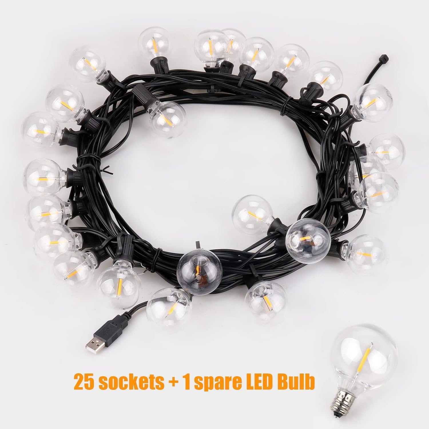 AUOPLUS Led крушки,15M G40 Patio String Lights с 25 нечупливи димируе