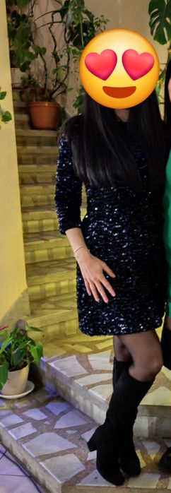 Официална рокля на паети тъмно синя